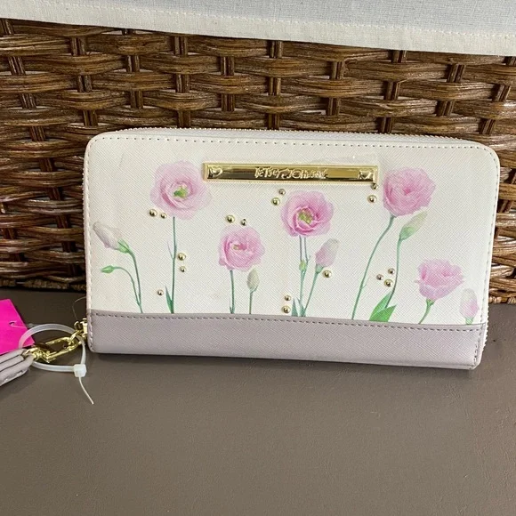 NWT BETSEY JOHNSON Floral Wallet with Pink Flowers - Picture 1 of 8